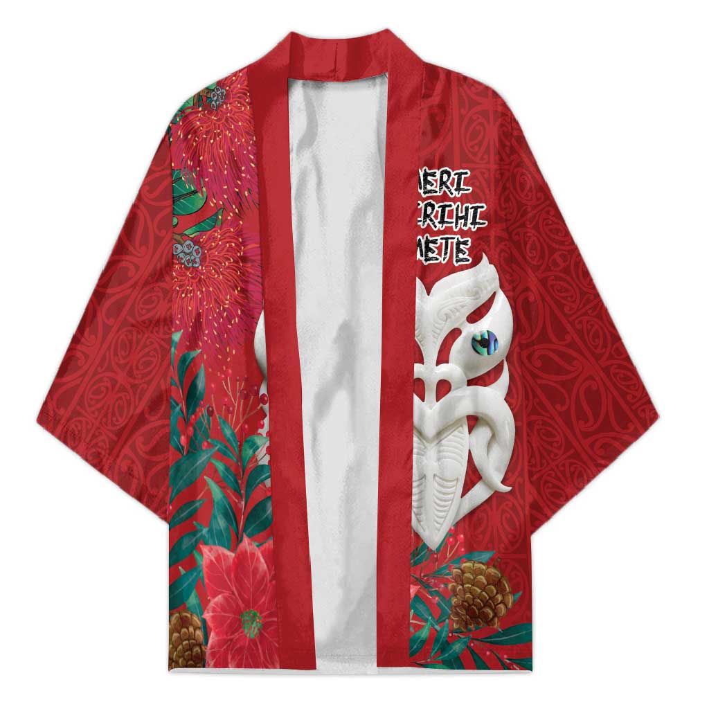 Maori Wheku Meri Kirihimete Personalised Kimono All Red Indigenous Maori Motif - Polynesian Pride