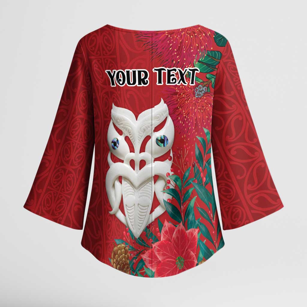 Maori Wheku Meri Kirihimete Personalised Kimono Sleeve Blouse All Red Indigenous Maori Motif - Polynesian Pride