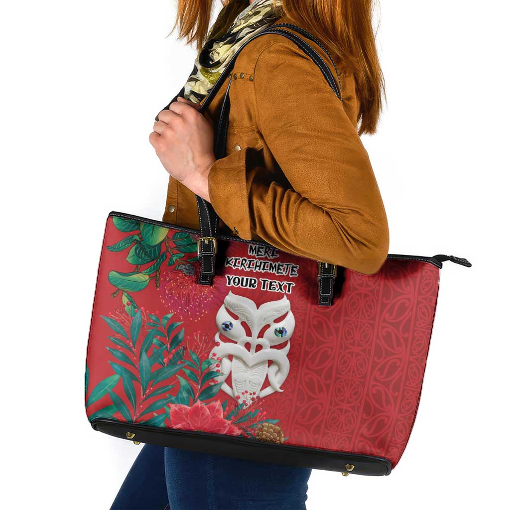 Maori Wheku Meri Kirihimete Personalised Leather Tote Bag All Red Indigenous Maori Motif LT9 Red - Polynesian Pride