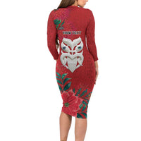 Maori Wheku Meri Kirihimete Personalised Long Sleeve Bodycon Dress All Red Indigenous Maori Motif - Polynesian Pride
