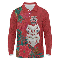 Maori Wheku Meri Kirihimete Personalised Long Sleeve Polo Shirt All Red Indigenous Maori Motif - Polynesian Pride