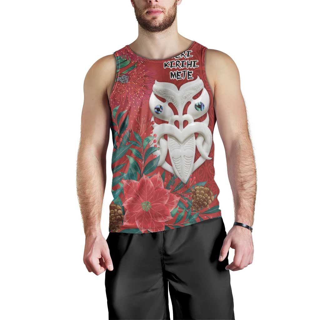 Maori Wheku Meri Kirihimete Personalised Men Tank Top All Red Indigenous Maori Motif - Polynesian Pride