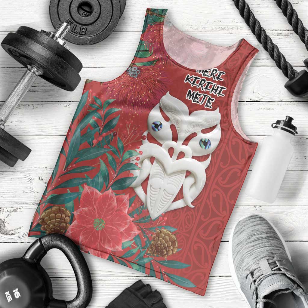 Maori Wheku Meri Kirihimete Personalised Men Tank Top All Red Indigenous Maori Motif - Polynesian Pride