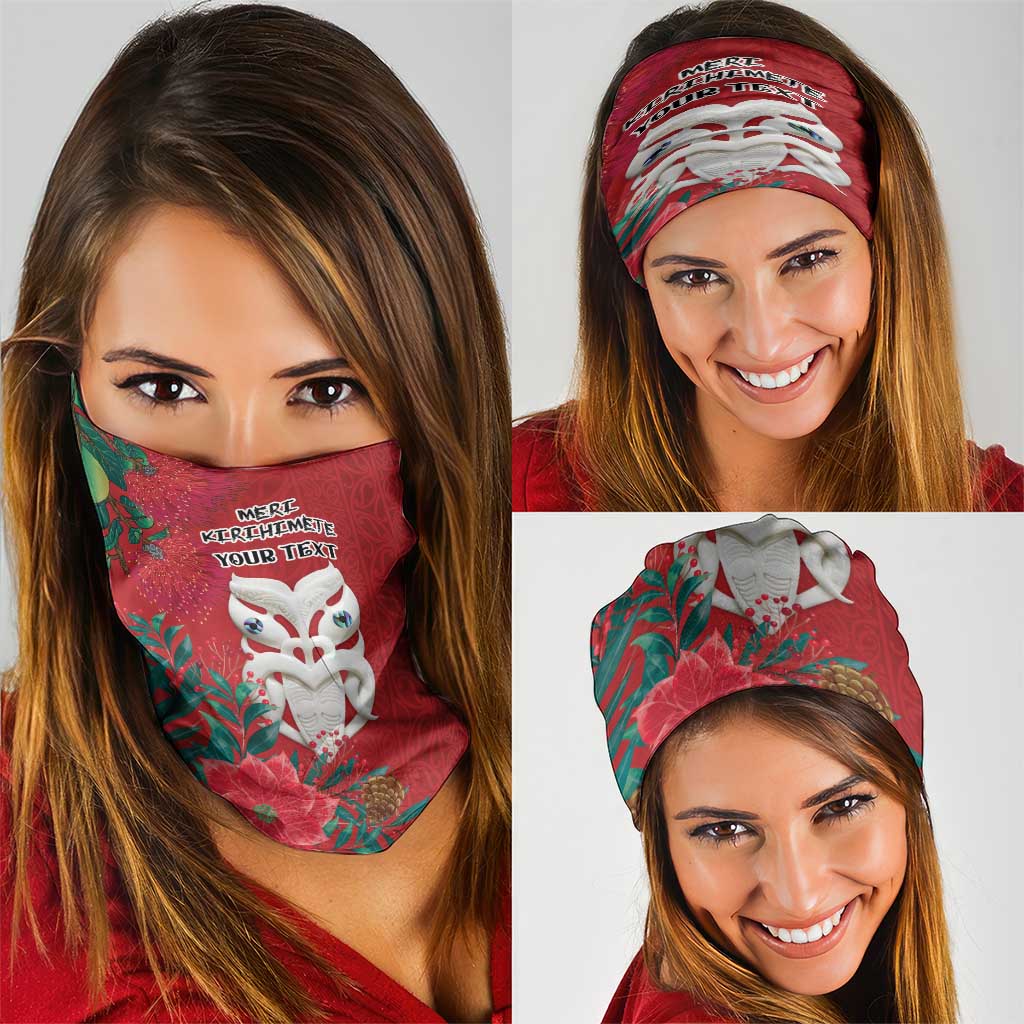 Maori Wheku Meri Kirihimete Personalised Neck Gaiter All Red Indigenous Maori Motif - Polynesian Pride