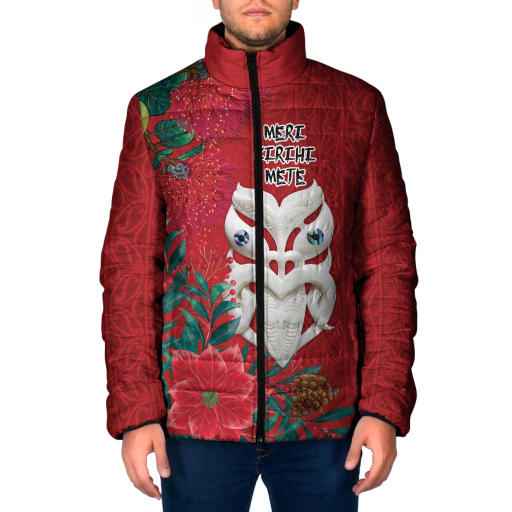 Maori Wheku Meri Kirihimete Personalised Padded Jacket All Red Indigenous Maori Motif LT9 Men Red - Polynesian Pride