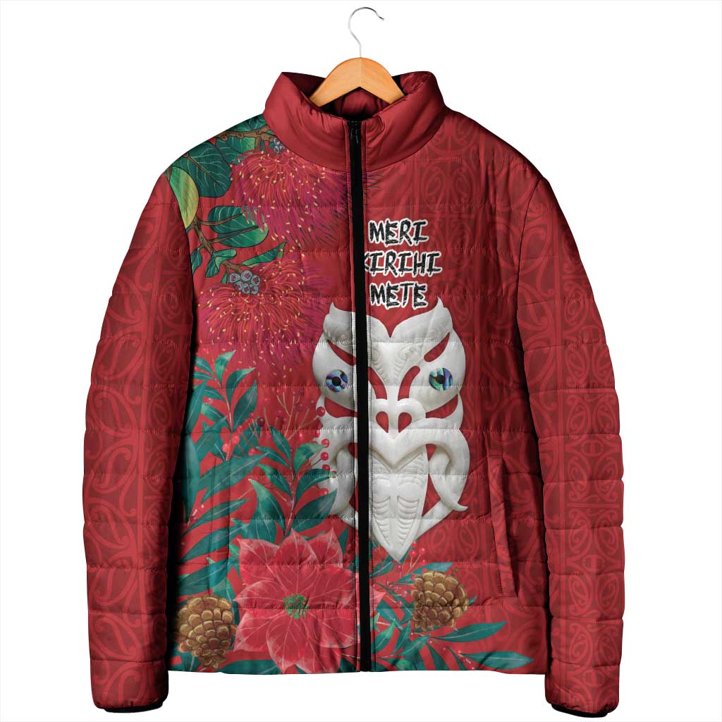 Maori Wheku Meri Kirihimete Personalised Padded Jacket All Red Indigenous Maori Motif - Polynesian Pride