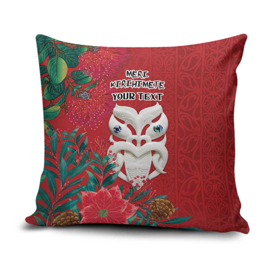 Maori Wheku Meri Kirihimete Personalised Pillow Cover All Red Indigenous Maori Motif - Polynesian Pride