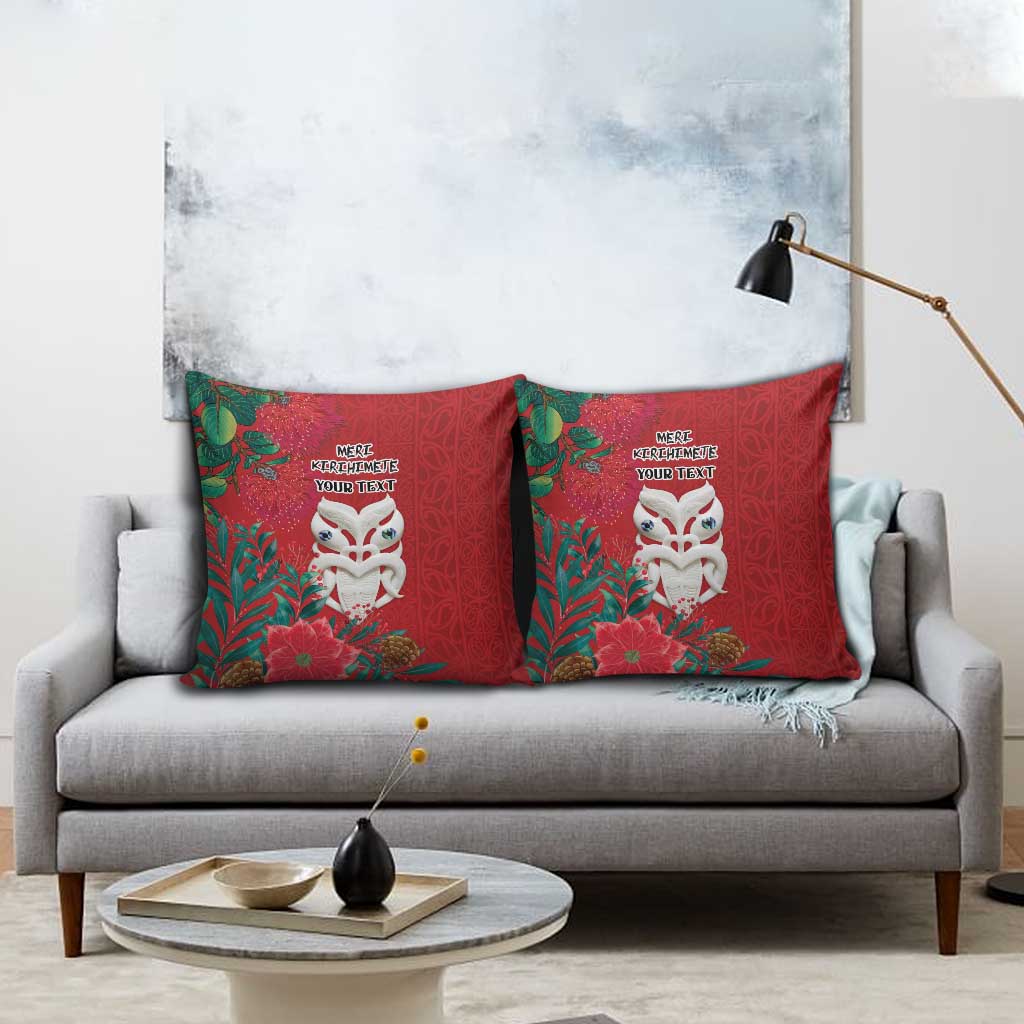 Maori Wheku Meri Kirihimete Personalised Pillow Cover All Red Indigenous Maori Motif - Polynesian Pride