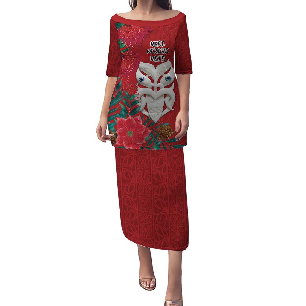 Maori Wheku Meri Kirihimete Personalised Puletasi All Red Indigenous Maori Motif - Polynesian Pride