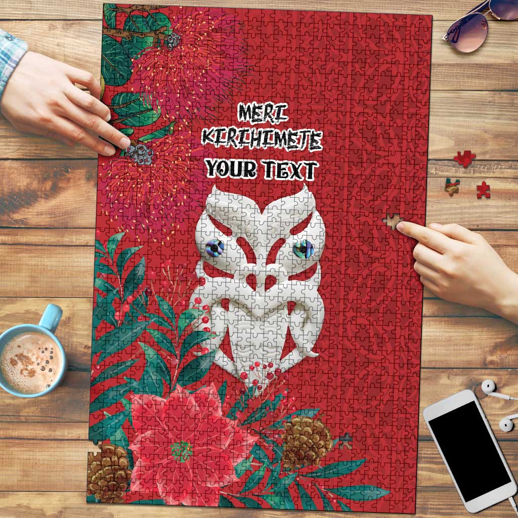 Maori Wheku Meri Kirihimete Personalised Puzzle All Red Indigenous Maori Motif LT9 Red - Polynesian Pride