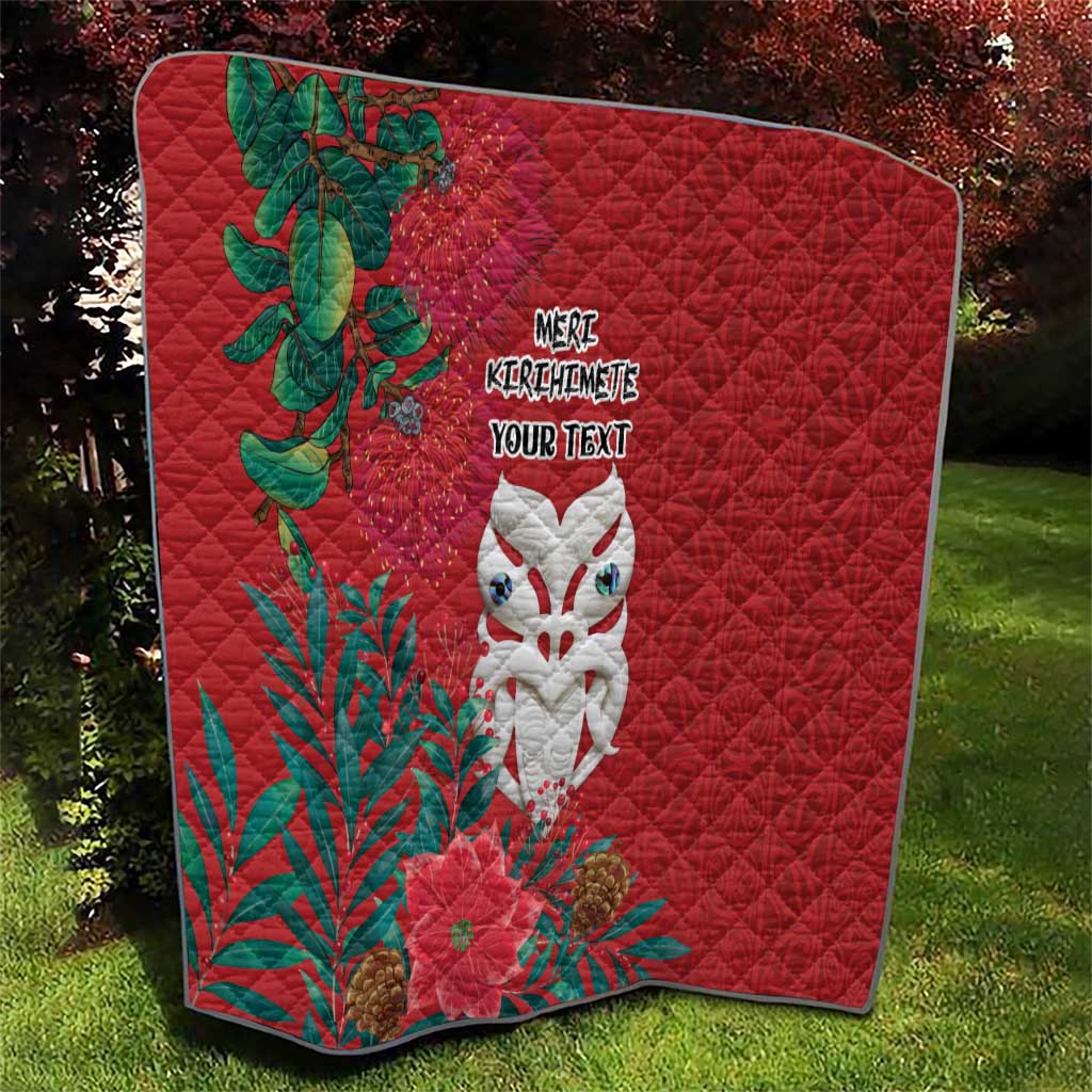 Maori Wheku Meri Kirihimete Personalised Quilt All Red Indigenous Maori Motif - Polynesian Pride