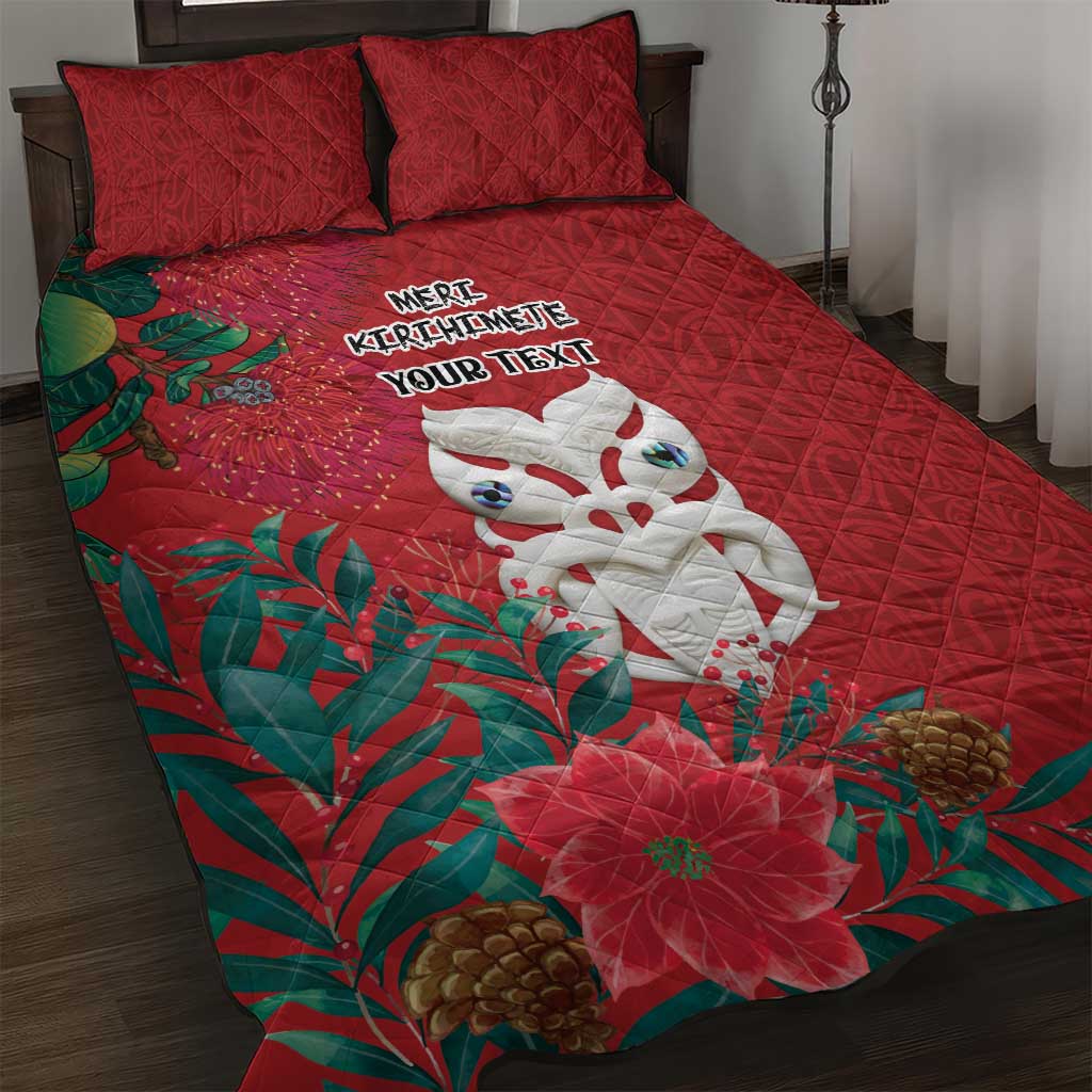 Maori Wheku Meri Kirihimete Personalised Quilt Bed Set All Red Indigenous Maori Motif LT9 Red - Polynesian Pride