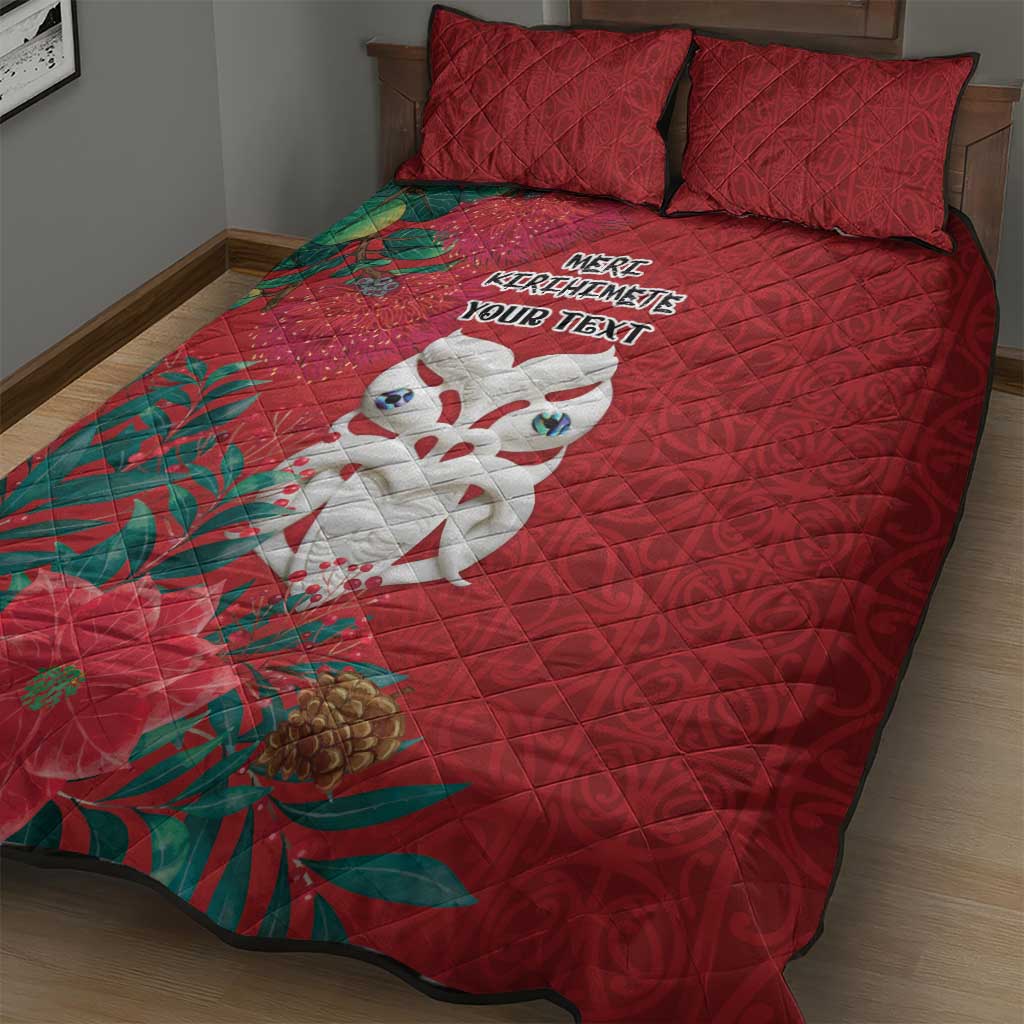 Maori Wheku Meri Kirihimete Personalised Quilt Bed Set All Red Indigenous Maori Motif - Polynesian Pride