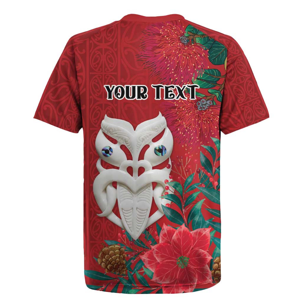 Maori Wheku Meri Kirihimete Personalised Rugby Jersey All Red Indigenous Maori Motif - Polynesian Pride