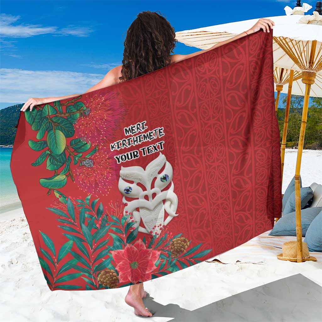 Maori Wheku Meri Kirihimete Personalised Sarong All Red Indigenous Maori Motif LT9 One Size 44 x 66 inches Red - Polynesian Pride