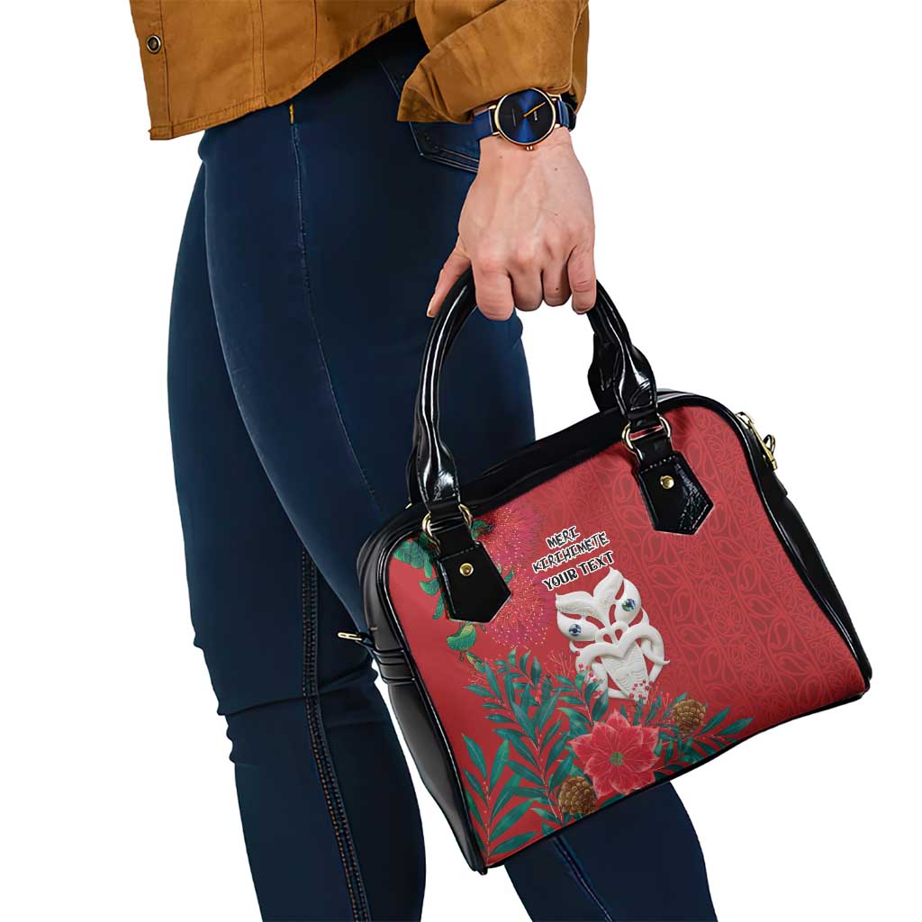 Maori Wheku Meri Kirihimete Personalised Shoulder Handbag All Red Indigenous Maori Motif - Polynesian Pride