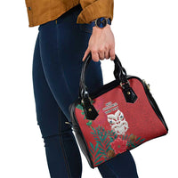 Maori Wheku Meri Kirihimete Personalised Shoulder Handbag All Red Indigenous Maori Motif - Polynesian Pride