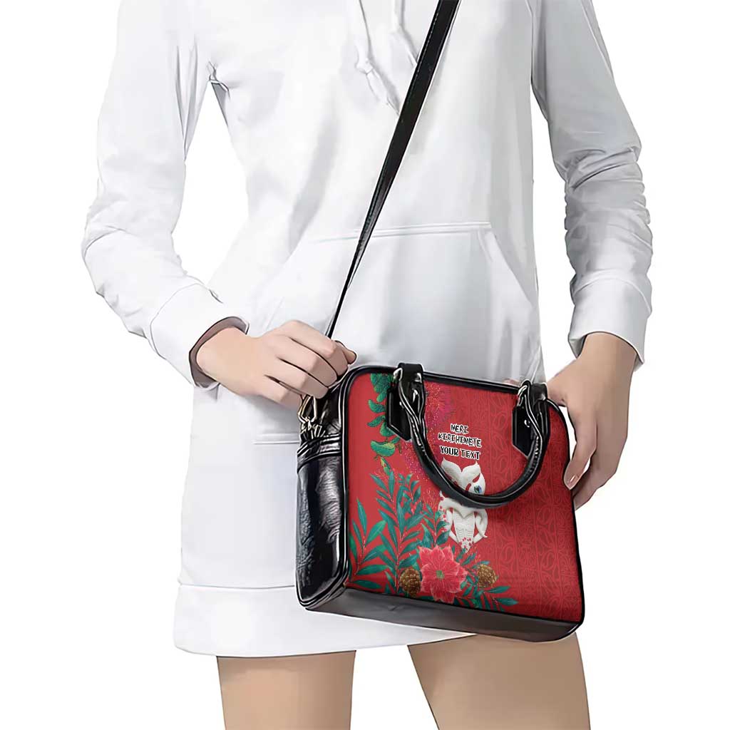 Maori Wheku Meri Kirihimete Personalised Shoulder Handbag All Red Indigenous Maori Motif - Polynesian Pride
