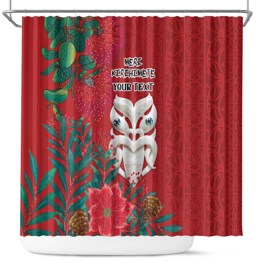 Maori Wheku Meri Kirihimete Personalised Shower Curtain All Red Indigenous Maori Motif LT9 Red - Polynesian Pride