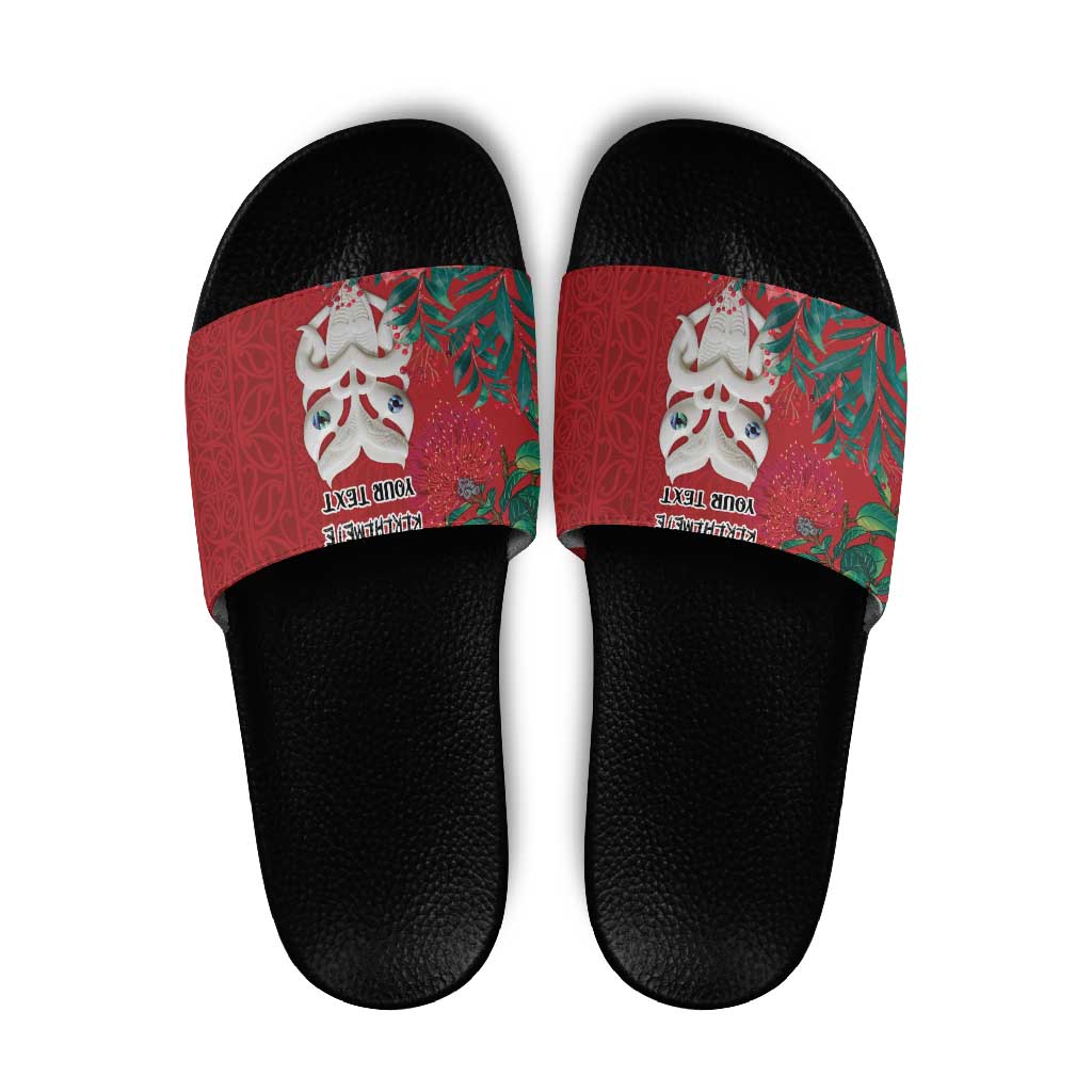 Maori Wheku Meri Kirihimete Personalised Slide Sandals All Red Indigenous Maori Motif LT9 Red - Polynesian Pride
