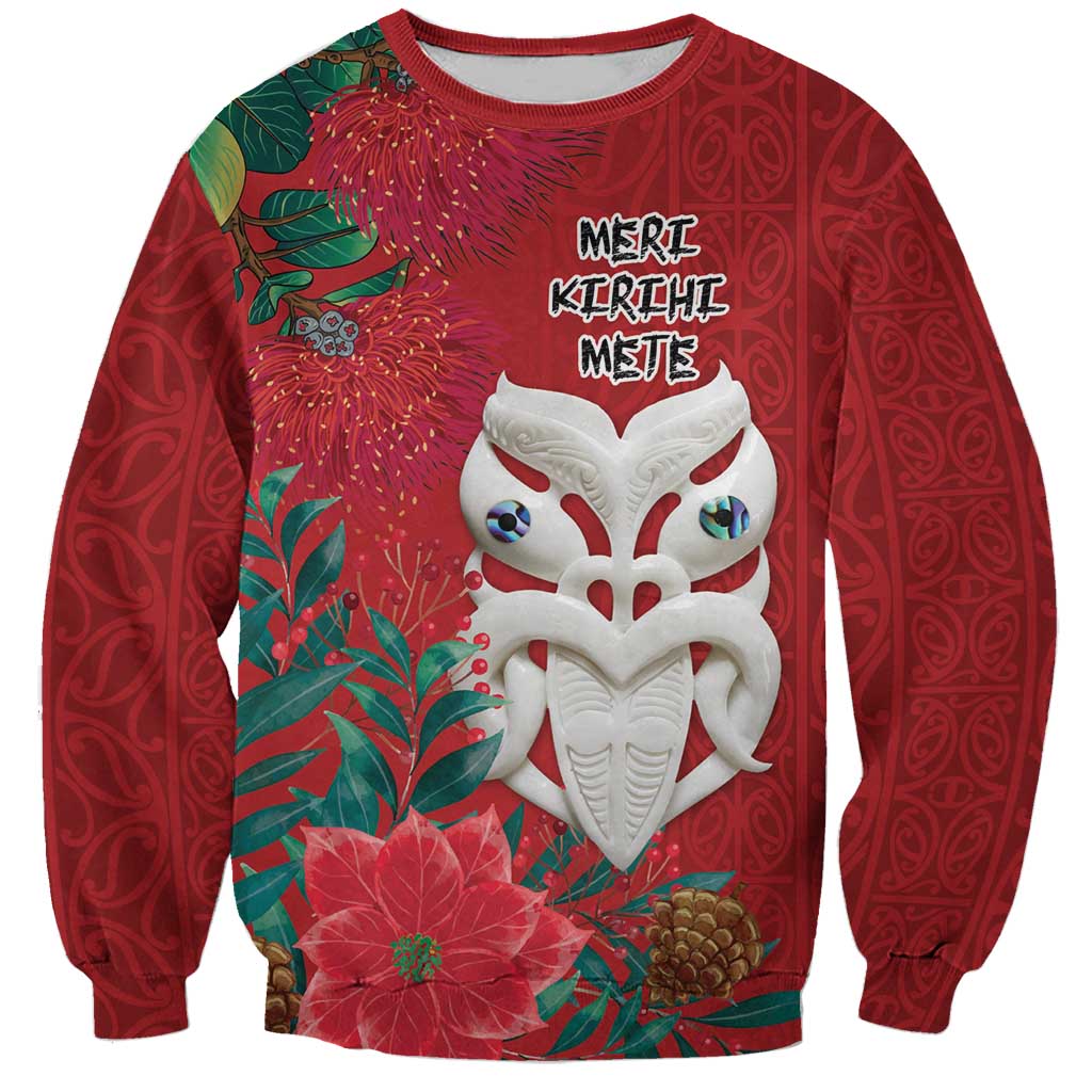 Maori Wheku Meri Kirihimete Personalised Sweatshirt All Red Indigenous Maori Motif - Polynesian Pride