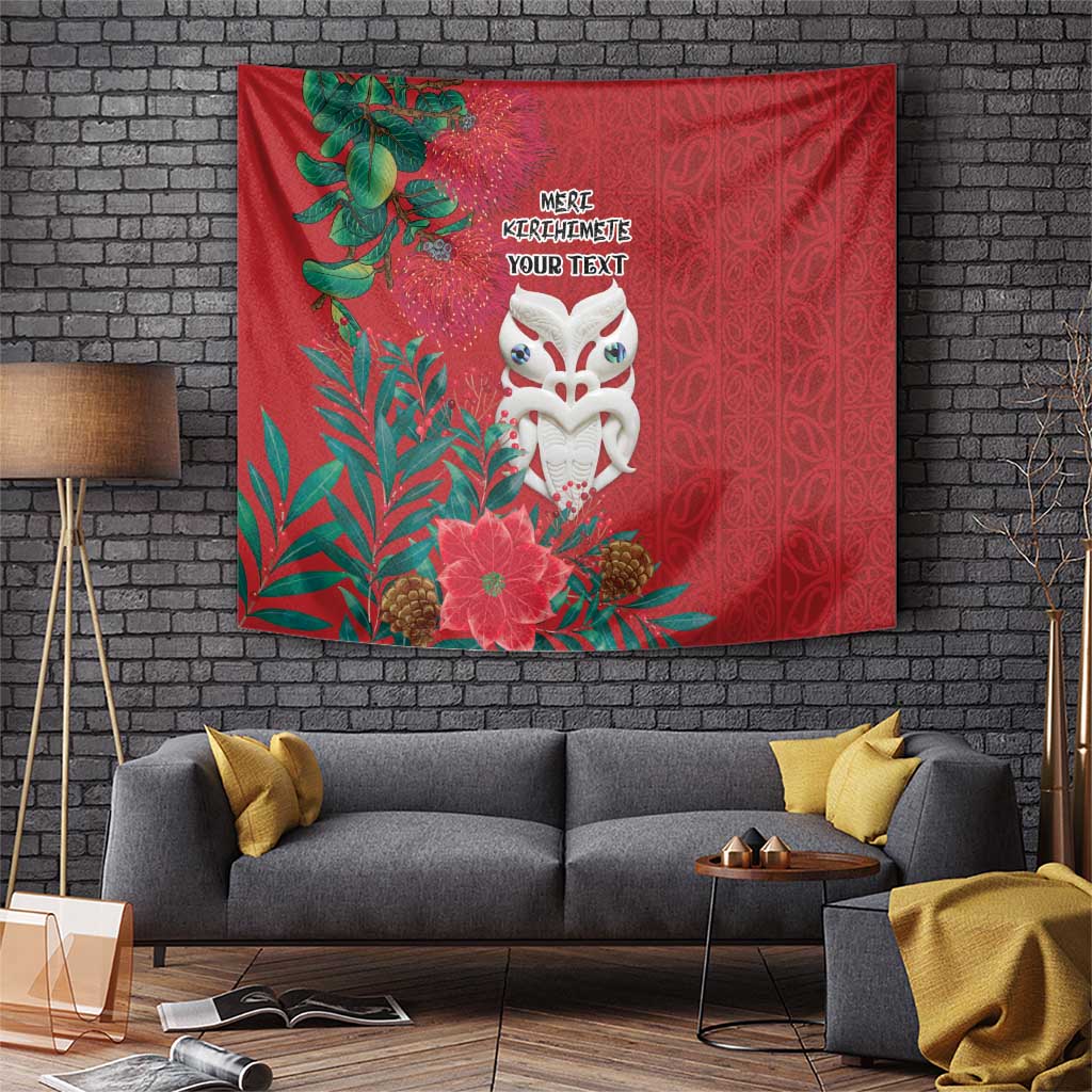 Maori Wheku Meri Kirihimete Personalised Tapestry All Red Indigenous Maori Motif LT9 Red - Polynesian Pride
