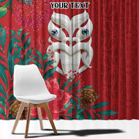 Maori Wheku Meri Kirihimete Personalised Window Curtain All Red Indigenous Maori Motif - Polynesian Pride