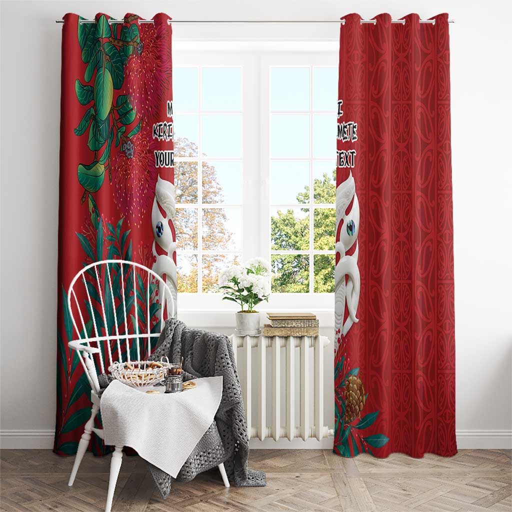 Maori Wheku Meri Kirihimete Personalised Window Curtain All Red Indigenous Maori Motif - Polynesian Pride