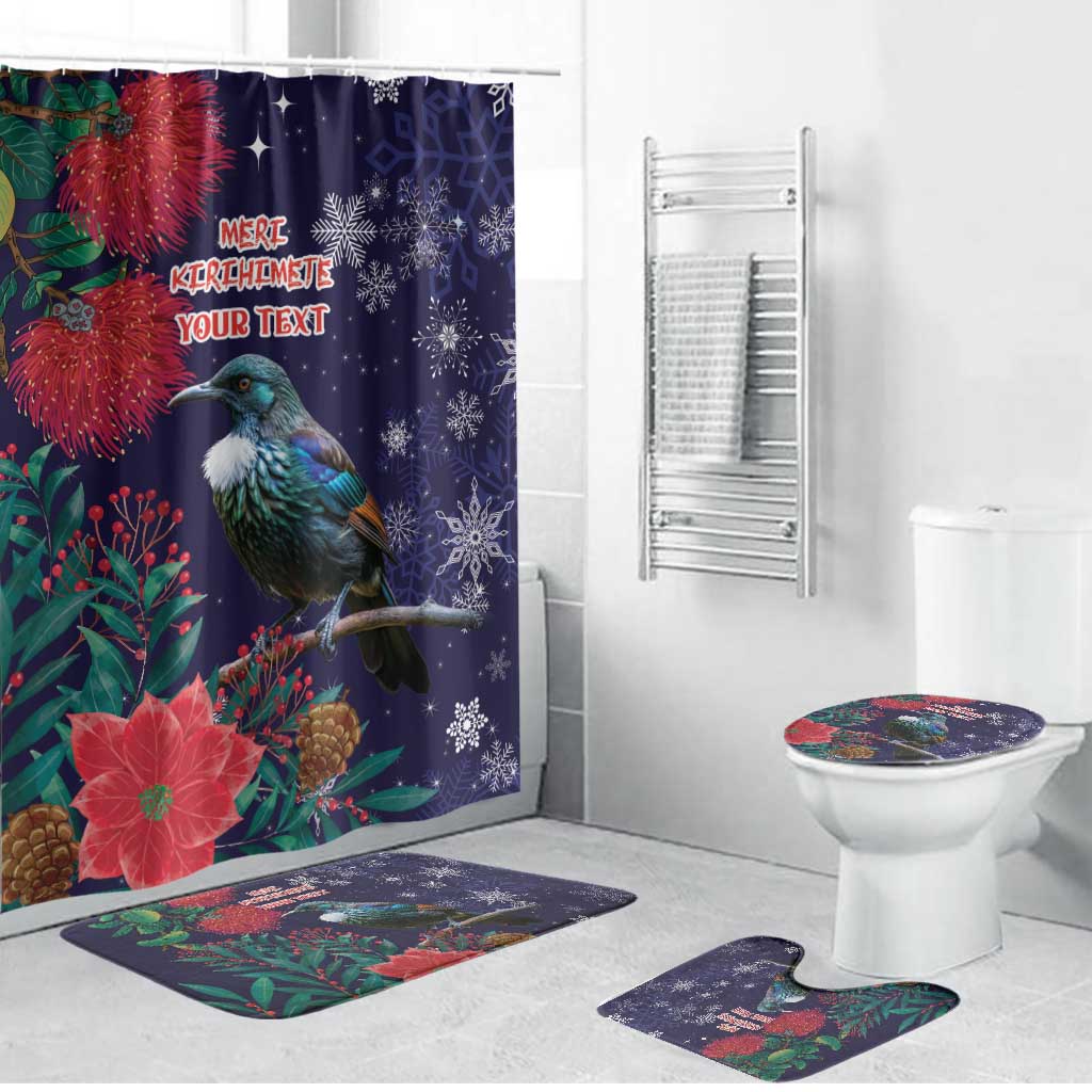 Tui Meri Kirihimete Personalised Bathroom Set Pohutukawa Flowers Blue Motif LT9 Bathroom Set (4 pcs) Blue - Polynesian Pride