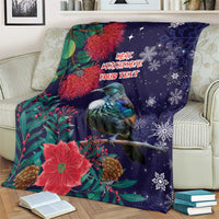 Tui Meri Kirihimete Personalised Blanket Pohutukawa Flowers Blue Motif - Polynesian Pride