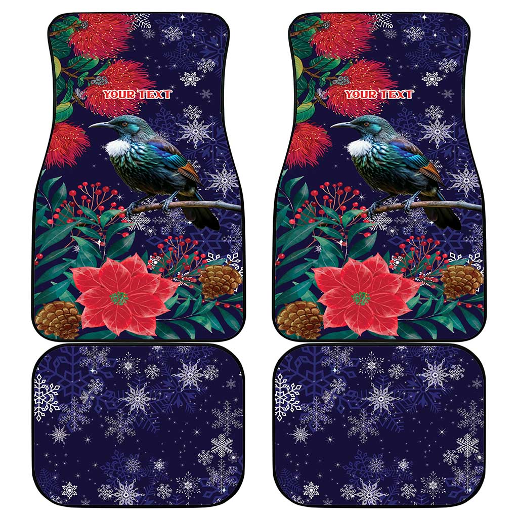 Tui Meri Kirihimete Personalised Car Mats Pohutukawa Flowers Blue Motif - Polynesian Pride