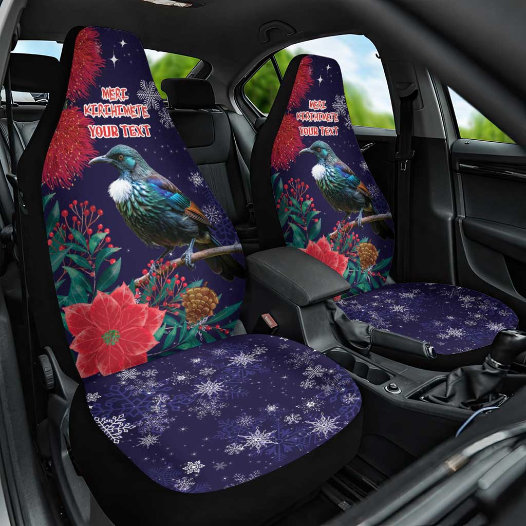 Tui Meri Kirihimete Personalised Car Seat Cover Pohutukawa Flowers Blue Motif - Polynesian Pride