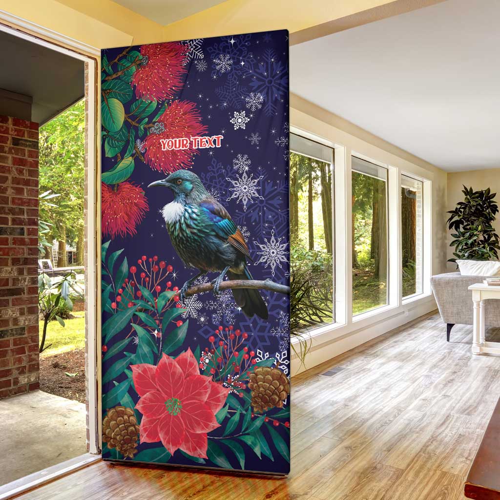 Tui Meri Kirihimete Personalised Door Cover Pohutukawa Flowers Blue Motif - Polynesian Pride