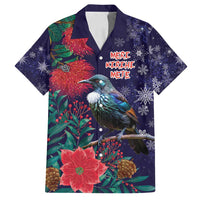 Tui Meri Kirihimete Personalised Family Matching Long Sleeve Bodycon Dress and Hawaiian Shirt Pohutukawa Flowers Blue Motif - Polynesian Pride