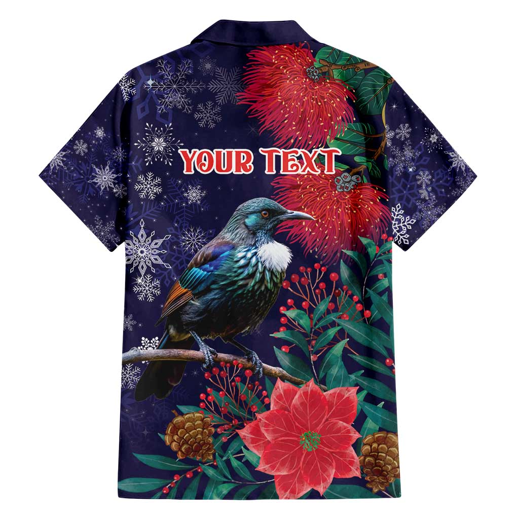 Tui Meri Kirihimete Personalised Family Matching Puletasi and Hawaiian Shirt Pohutukawa Flowers Blue Motif - Polynesian Pride
