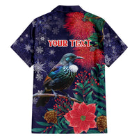Tui Meri Kirihimete Personalised Family Matching Puletasi and Hawaiian Shirt Pohutukawa Flowers Blue Motif - Polynesian Pride