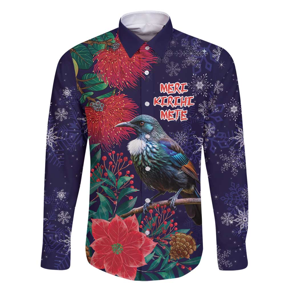 Tui Meri Kirihimete Personalised Family Matching Puletasi and Hawaiian Shirt Pohutukawa Flowers Blue Motif - Polynesian Pride