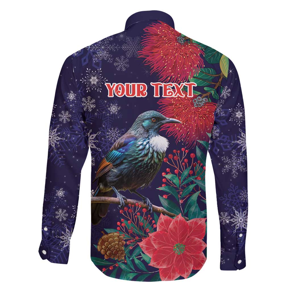 Tui Meri Kirihimete Personalised Family Matching Puletasi and Hawaiian Shirt Pohutukawa Flowers Blue Motif - Polynesian Pride