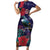 Tui Meri Kirihimete Personalised Family Matching Short Sleeve Bodycon Dress and Hawaiian Shirt Pohutukawa Flowers Blue Motif - Polynesian Pride