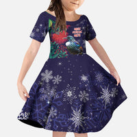 Tui Meri Kirihimete Personalised Family Matching Summer Maxi Dress and Hawaiian Shirt Pohutukawa Flowers Blue Motif - Polynesian Pride