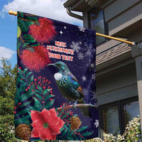 Tui Meri Kirihimete Personalised Garden Flag Pohutukawa Flowers Blue Motif - Polynesian Pride