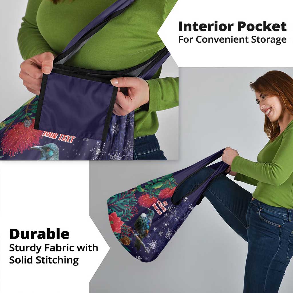 Tui Meri Kirihimete Personalised Grocery Bag Pohutukawa Flowers Blue Motif - Polynesian Pride