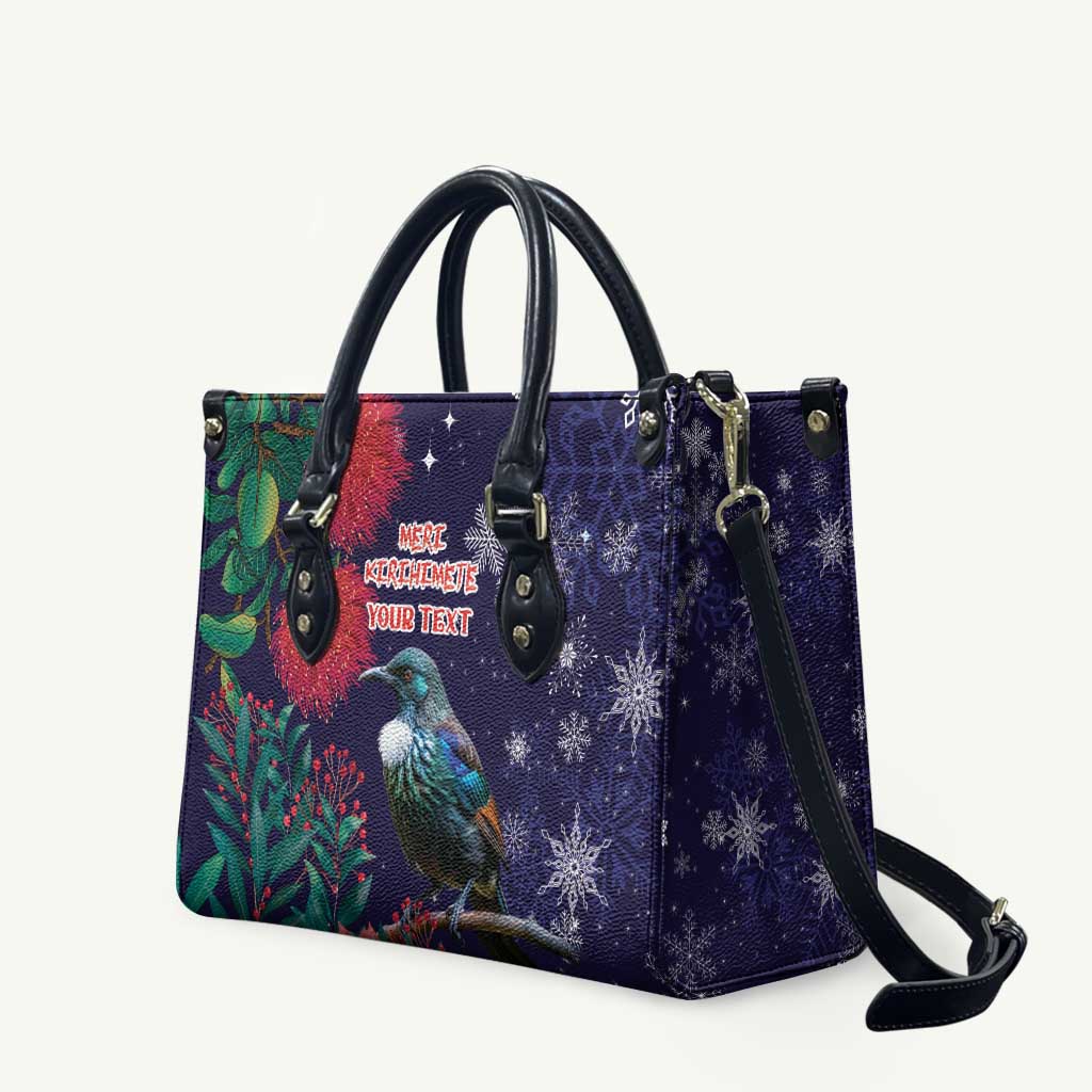 Tui Meri Kirihimete Personalised Leather Bag Pohutukawa Flowers Blue Motif LT9 Blue - Polynesian Pride