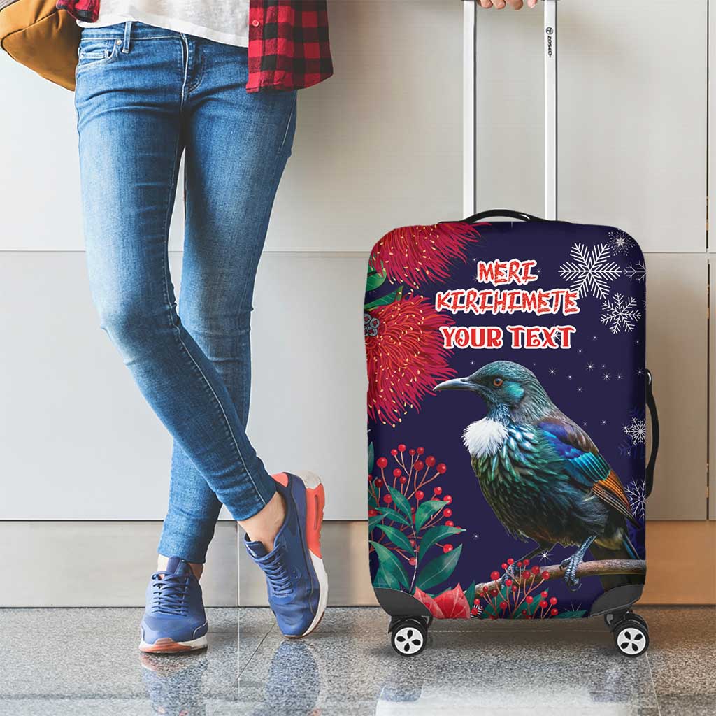 Tui Meri Kirihimete Personalised Luggage Cover Pohutukawa Flowers Blue Motif - Polynesian Pride