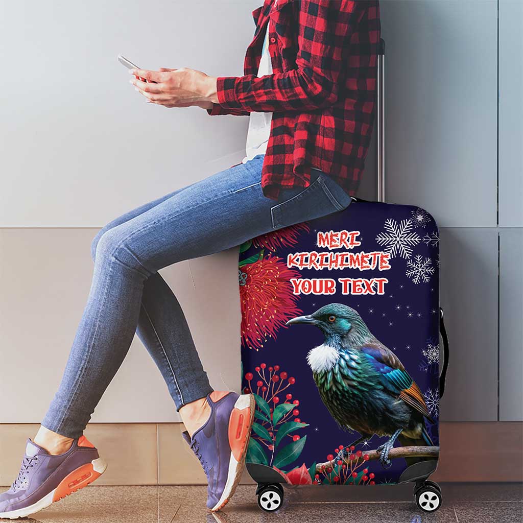 Tui Meri Kirihimete Personalised Luggage Cover Pohutukawa Flowers Blue Motif - Polynesian Pride