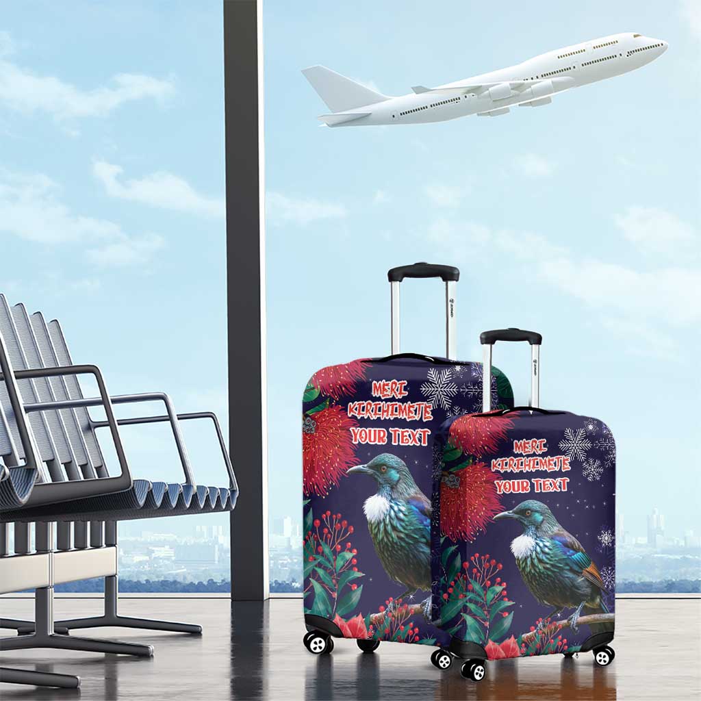 Tui Meri Kirihimete Personalised Luggage Cover Pohutukawa Flowers Blue Motif - Polynesian Pride