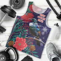 Tui Meri Kirihimete Personalised Men Tank Top Pohutukawa Flowers Blue Motif - Polynesian Pride