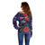 Tui Meri Kirihimete Personalised Off Shoulder Sweater Pohutukawa Flowers Blue Motif - Polynesian Pride