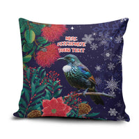 Tui Meri Kirihimete Personalised Pillow Cover Pohutukawa Flowers Blue Motif - Polynesian Pride