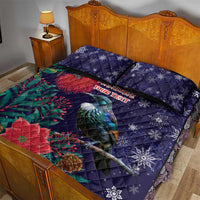 Tui Meri Kirihimete Personalised Quilt Bed Set Pohutukawa Flowers Blue Motif - Polynesian Pride